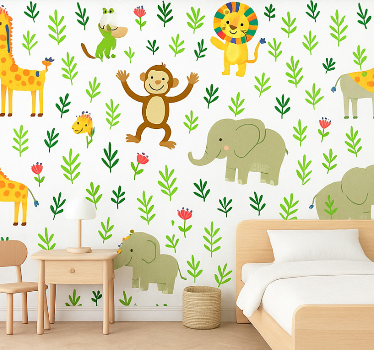 Tapete kinderzimmer mit niedlichen glücklichen tieren - TenStickers