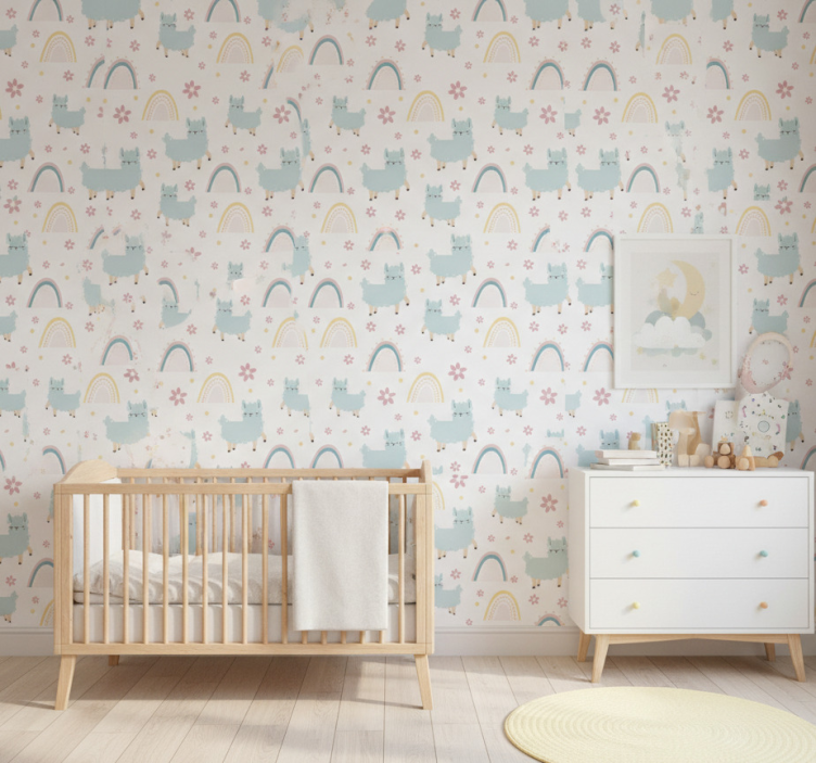 Tapete kinderzimmer mit süßen lamas und regenbögen - TenStickers