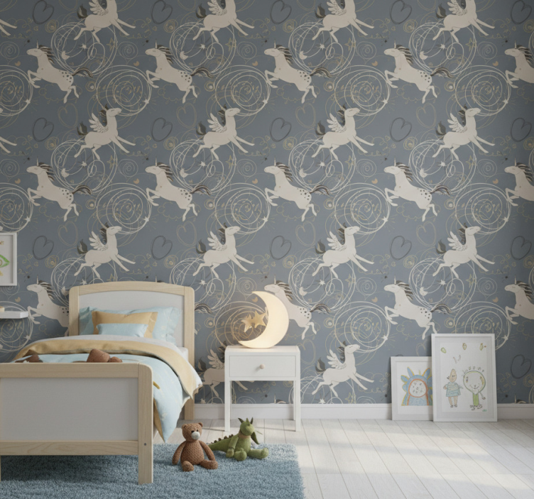 Tapete kinderzimmer pegasus-einhörner auf dunklem hintergrund - TenStickers