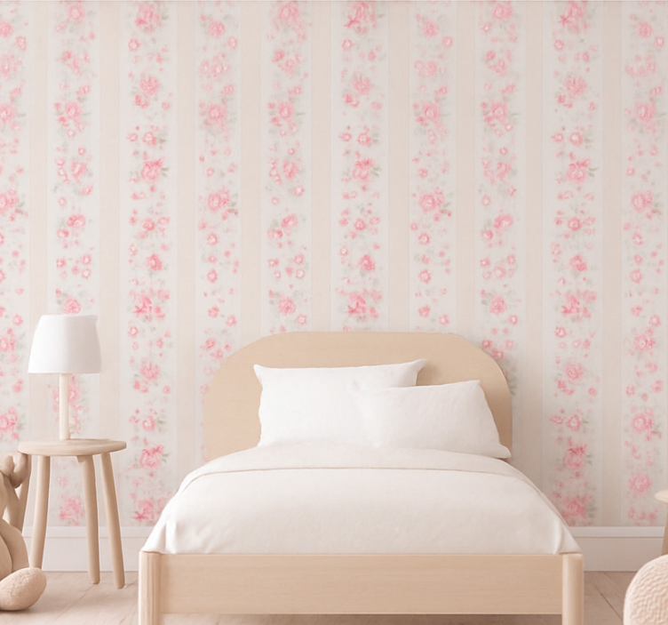 Tapete kinderzimmer pink retro blumenstreifen - TenStickers