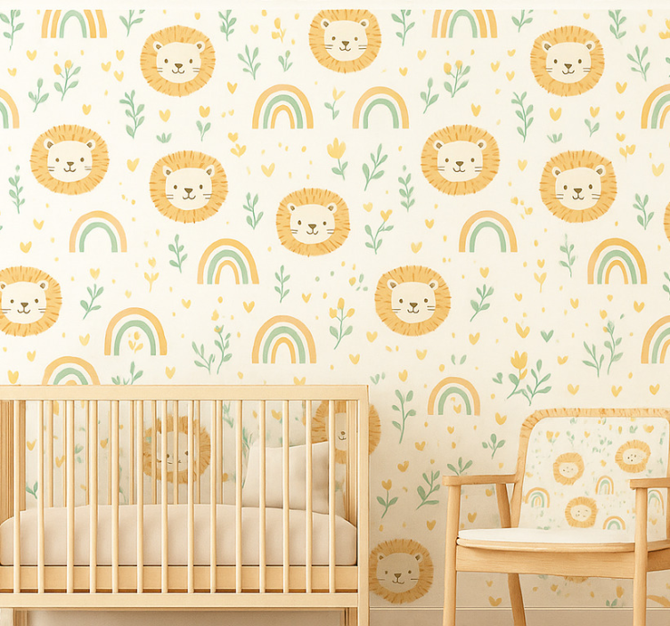 Tapete kinderzimmer regenbogen und löwen design - TenStickers