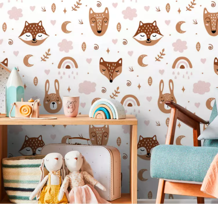 Kinderzimmer Tapete Tiere und Regenbögen - TenStickers