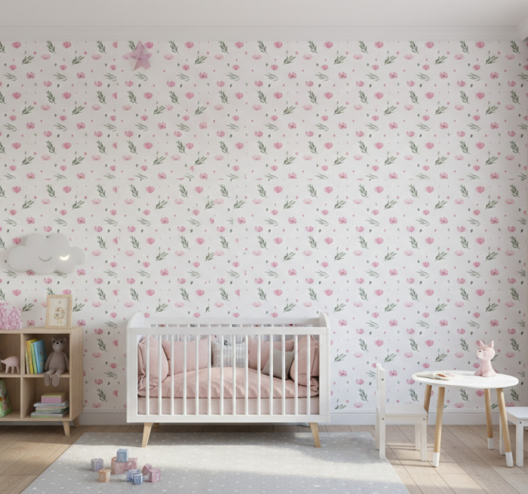 Tapete kinderzimmer zarte pinke minimalblumen - TenStickers