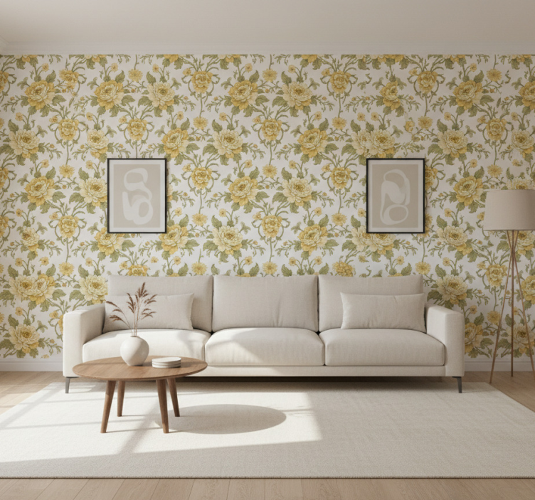 Tapete klassisch im vintage-design mit gelben blumen - TenStickers