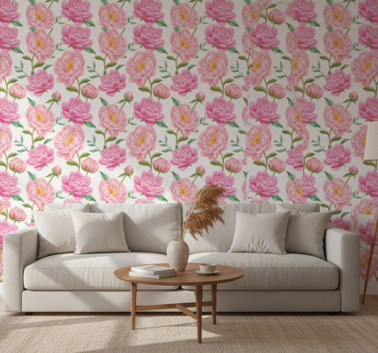 Tapete klassisch mit pinken blumen - TenStickers