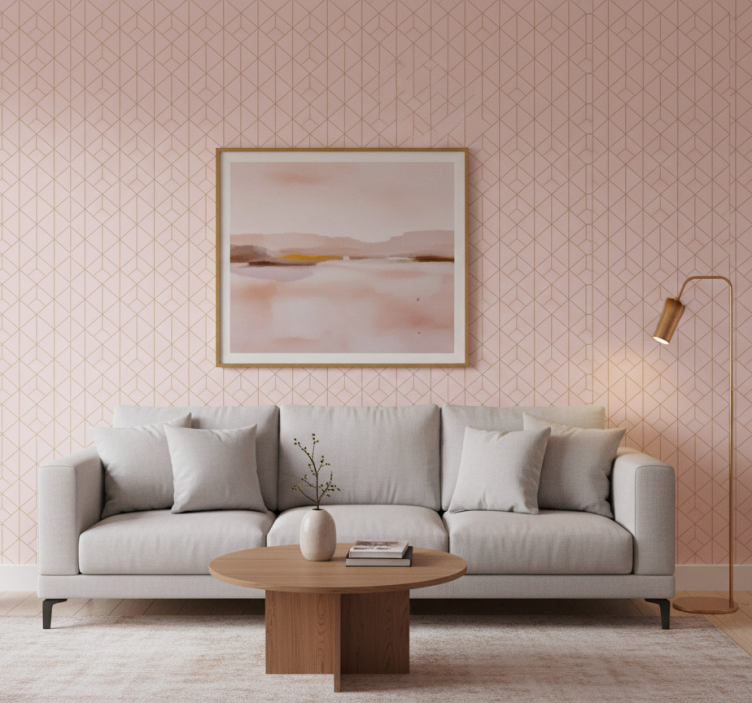 Tapete klassisch pink mit goldenen linien muster - TenStickers