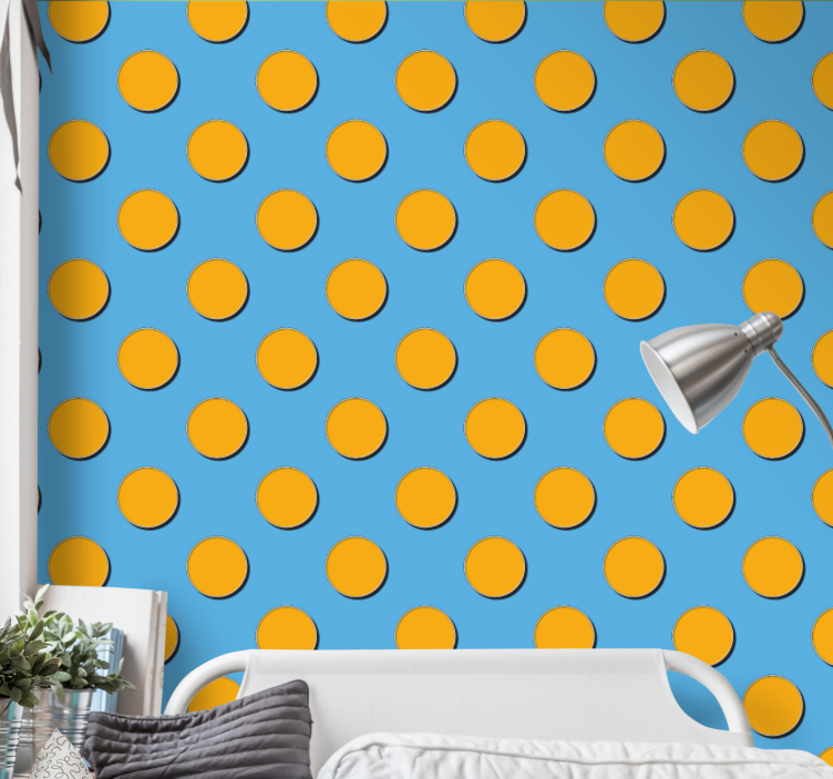 Tapete Kreise orange punkte auf blauem hintergrund - TenStickers