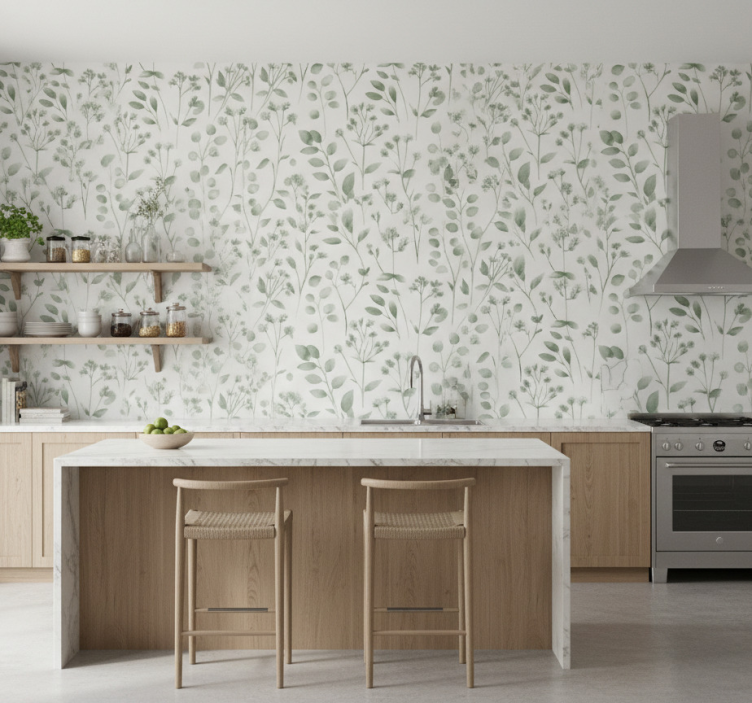 Tapete küche aquarella elegante blätter - TenStickers