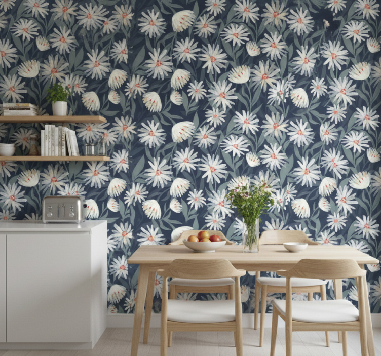 Tapete küche mit blauen hintergrund und gänseblümchen - TenStickers