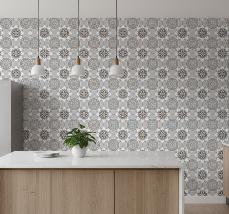 Tapete küche mit blumenfliesenmuster - TenStickers