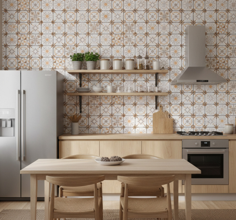 Tapete küche mit braunen quadratischen vinylteppich - TenStickers