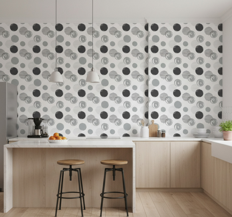 Tapete küche mit grauem kreise-muster - TenStickers