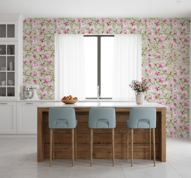 Tapete küche pinke magnolienblüte - TenStickers