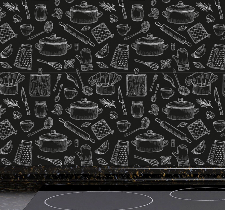 Tapete Küche skizzen von küchenutensilien - TenStickers