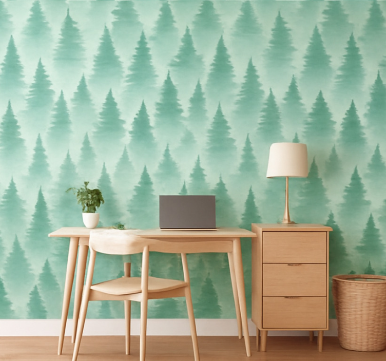 Tapete landschaft nebeliger kieferwald - TenStickers