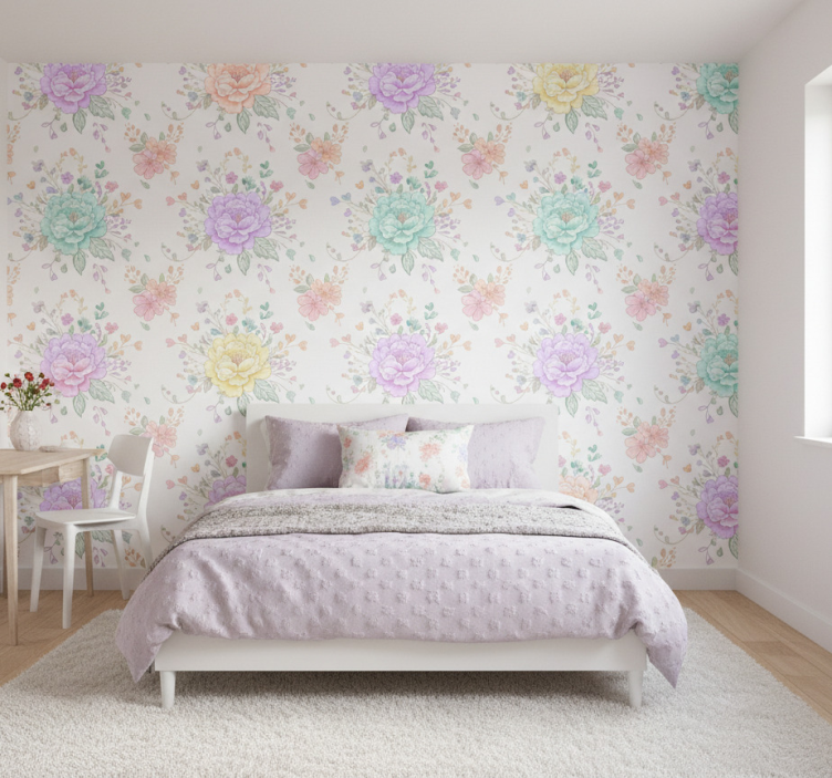 Tapete lila pastellblumen für das kinderzimmer - TenStickers