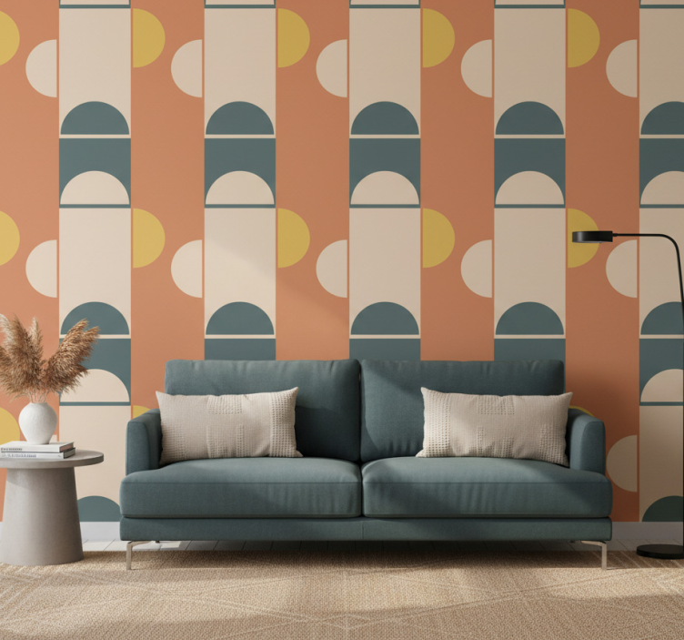 Tapete modern geometrische kunst mit halbkreisen und rechtecken - TenStickers