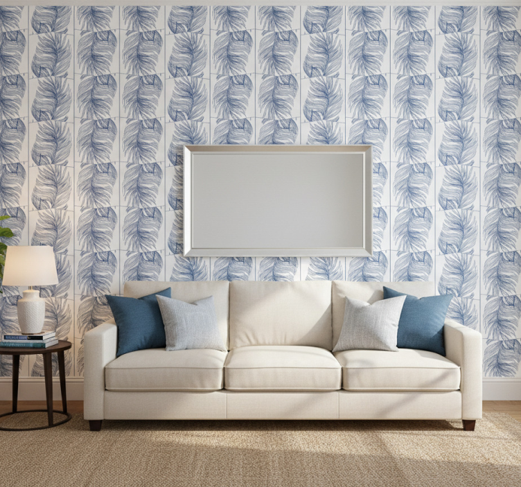 Tapete modern hampton stil blaue federn - TenStickers