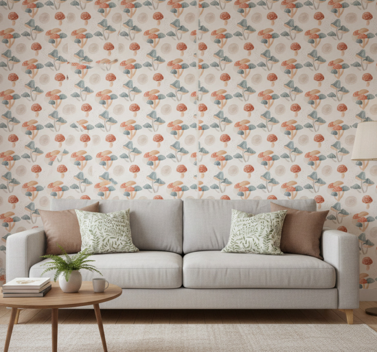 Tapete modern mit aquarell pilzmuster - TenStickers