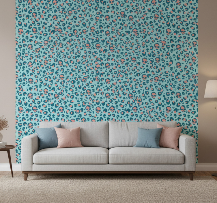 Tapete modern mit blauem und pinkem totenkopf-leopardenmuster - TenStickers