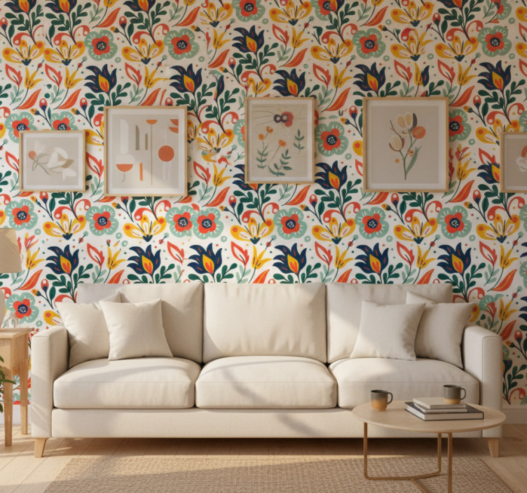 Tapete modern mit bunten blumen - TenStickers