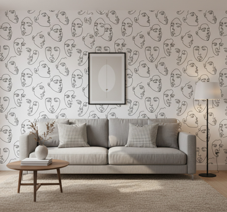 Tapete modern mit gesichtern im linienstil - TenStickers
