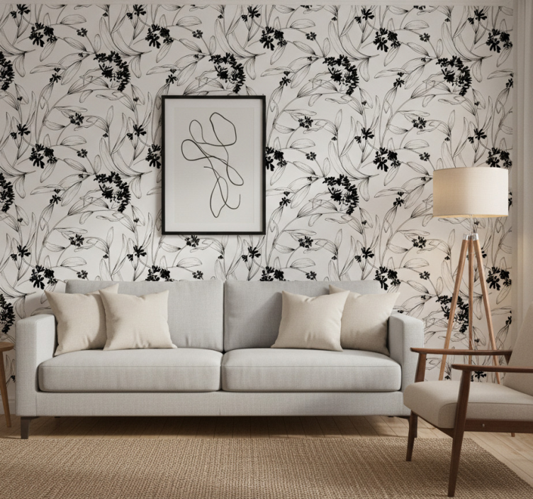 Tapete modern mit schwarzem blattmuster - TenStickers