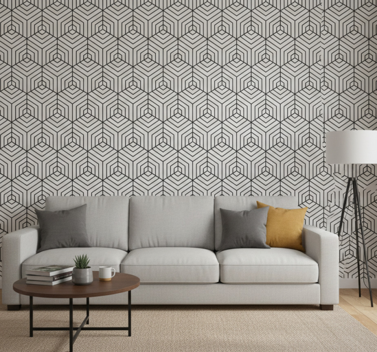 Tapete modern schwarzweiße hexagone - TenStickers