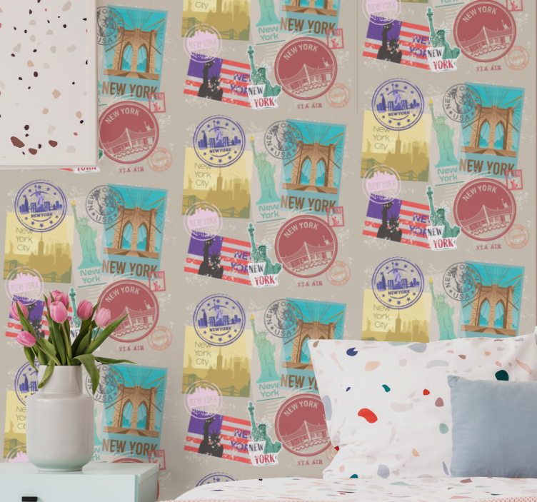Tapete New York new yorker briefmarken - TenStickers