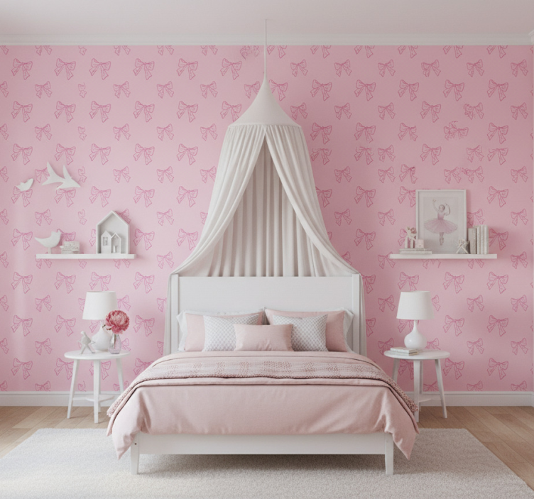 Tapete rosa mit pinkem schleifenmuster - TenStickers