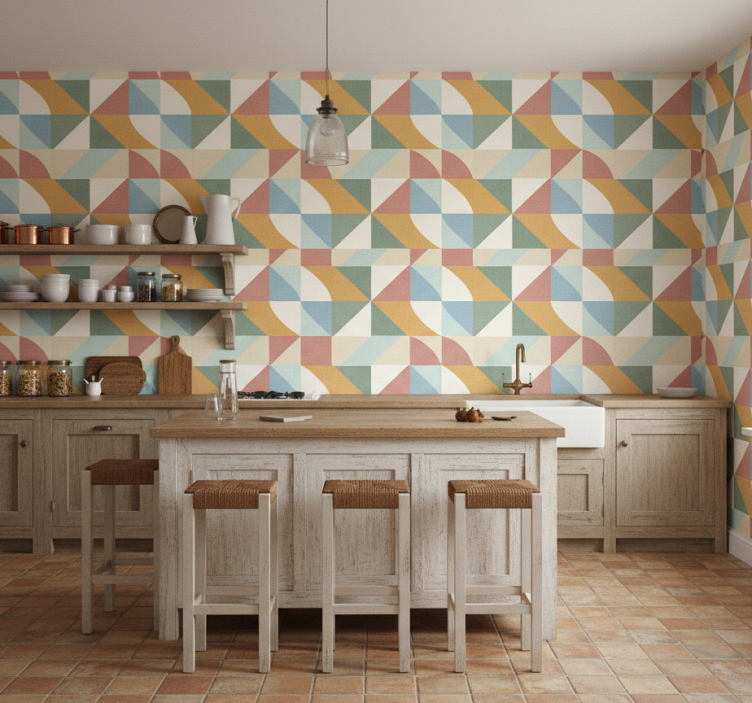 Tapete rustikal geometrische formen in sanften farben - TenStickers