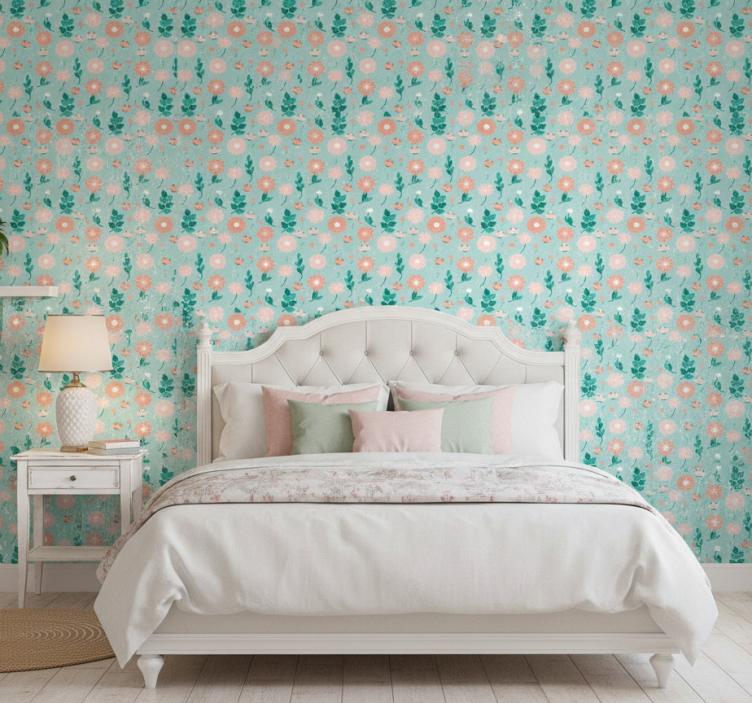 Tapete schlafzimmer blaue florale shabby chic - TenStickers