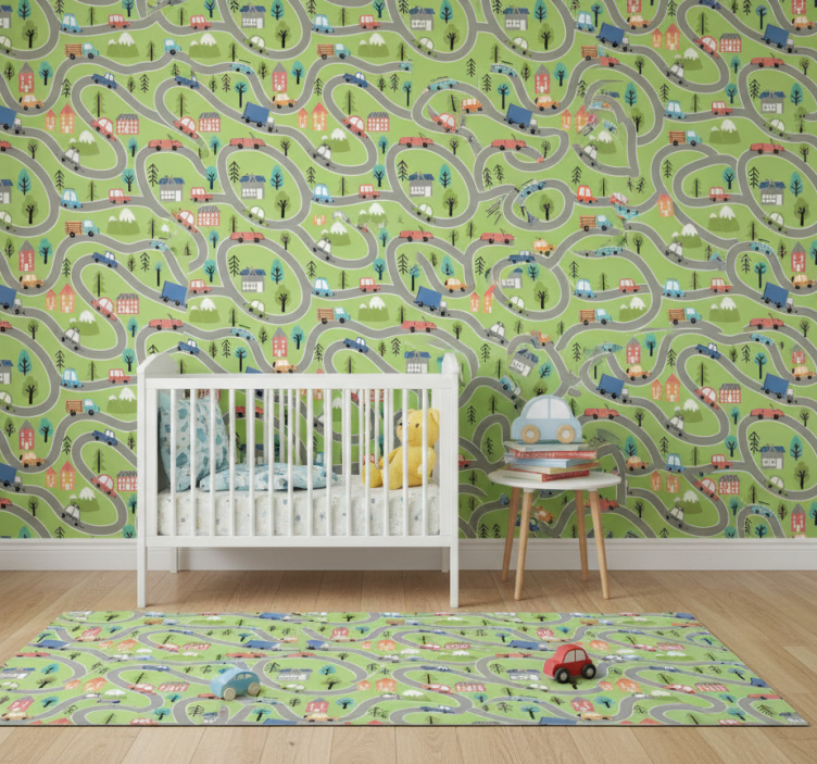 Tapete schlafzimmer bunte straße mit rennwagen - TenStickers
