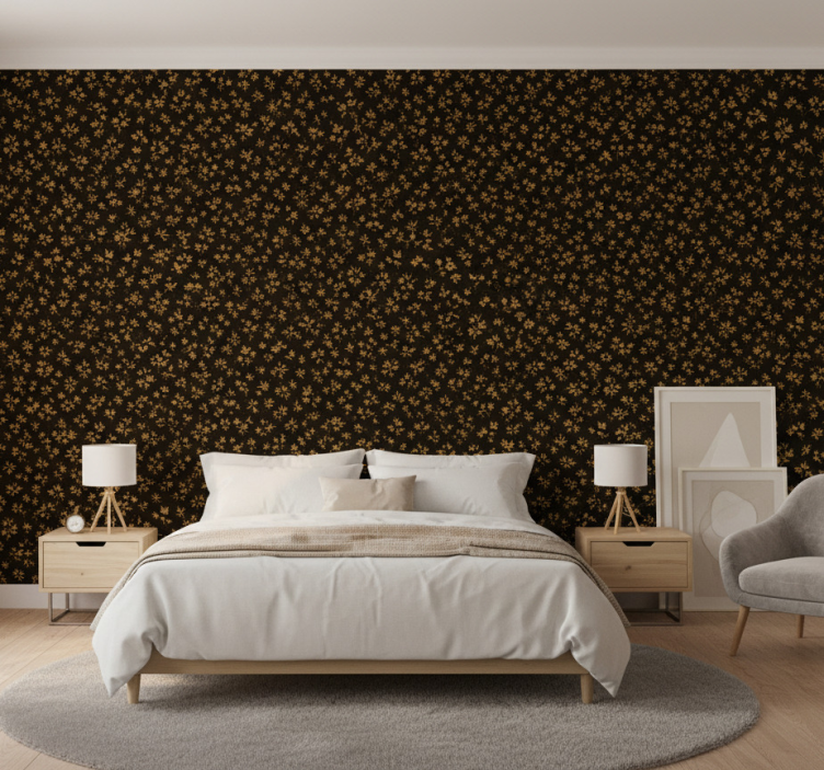 Tapete schlafzimmer dunkler hintergrund mit goldenen blumen - TenStickers