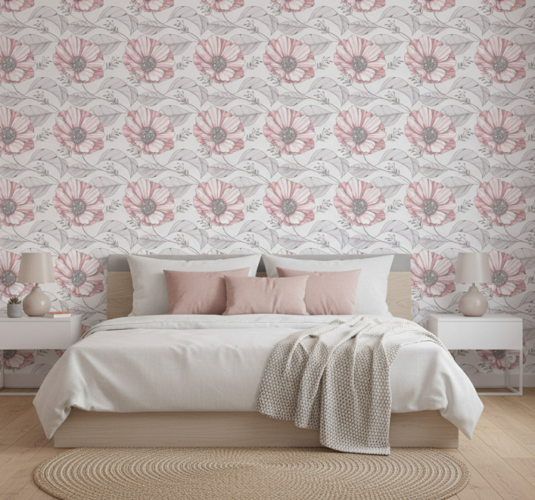Tapete schlafzimmer elegantes pinkes magnolienmuster - TenStickers