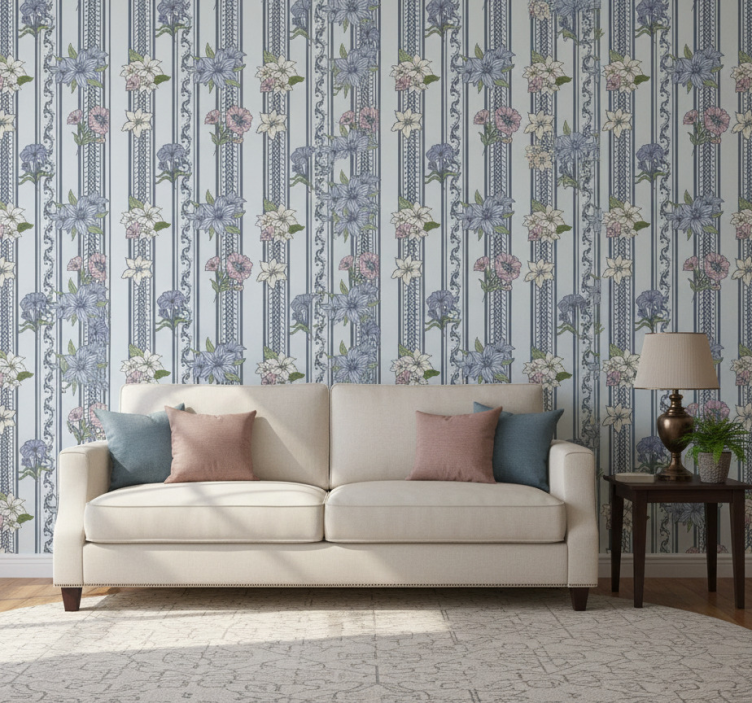 Tapete schlafzimmer florales vintage streifenmuster - TenStickers
