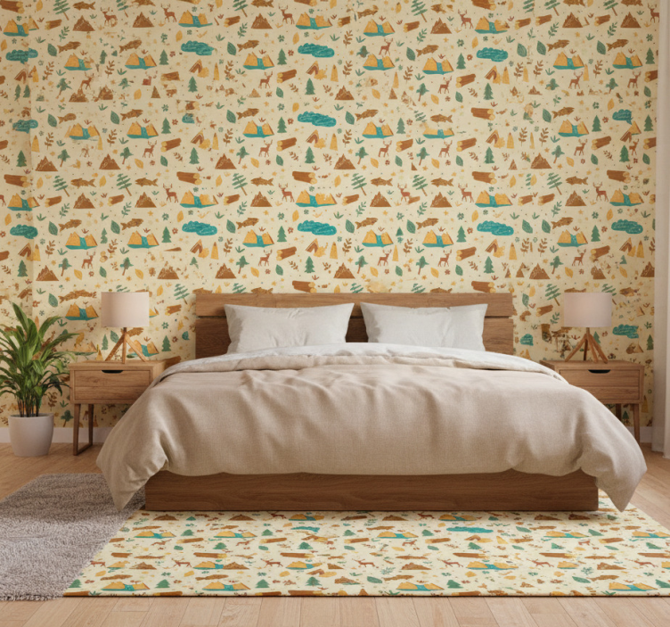 Tapete schlafzimmer handgezeichnetes camping und berge - TenStickers