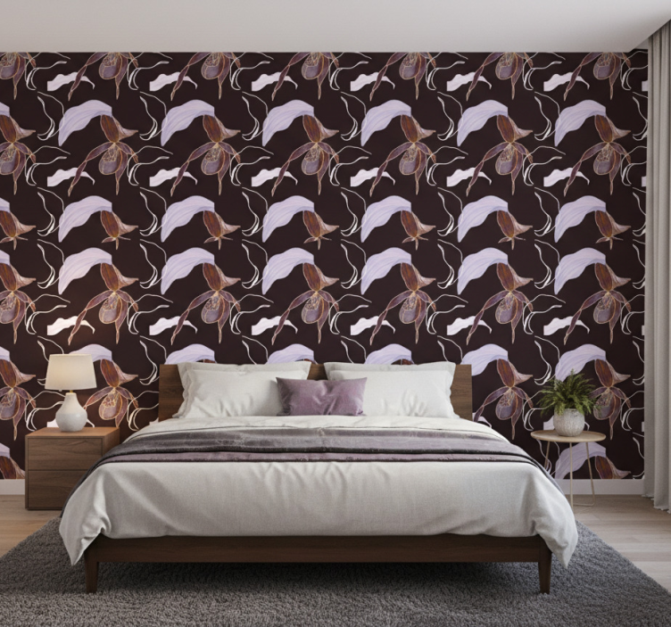 Tapete schlafzimmer im afrikanischen stil mit lila orchideen - TenStickers