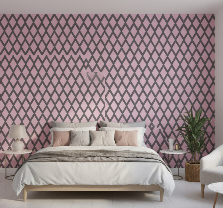 Tapete schlafzimmer im design rosa und grau rauten - TenStickers