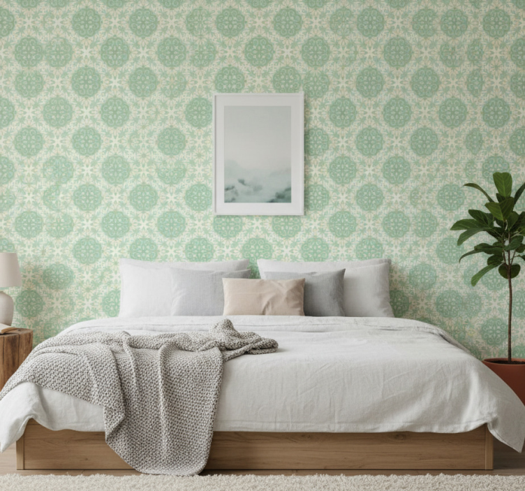 Tapete schlafzimmer im nordischen grünen blumenmuster - TenStickers