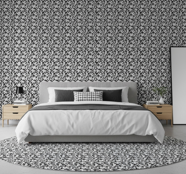 Tapete schlafzimmer im schwarz-weißen quadratdesign - TenStickers