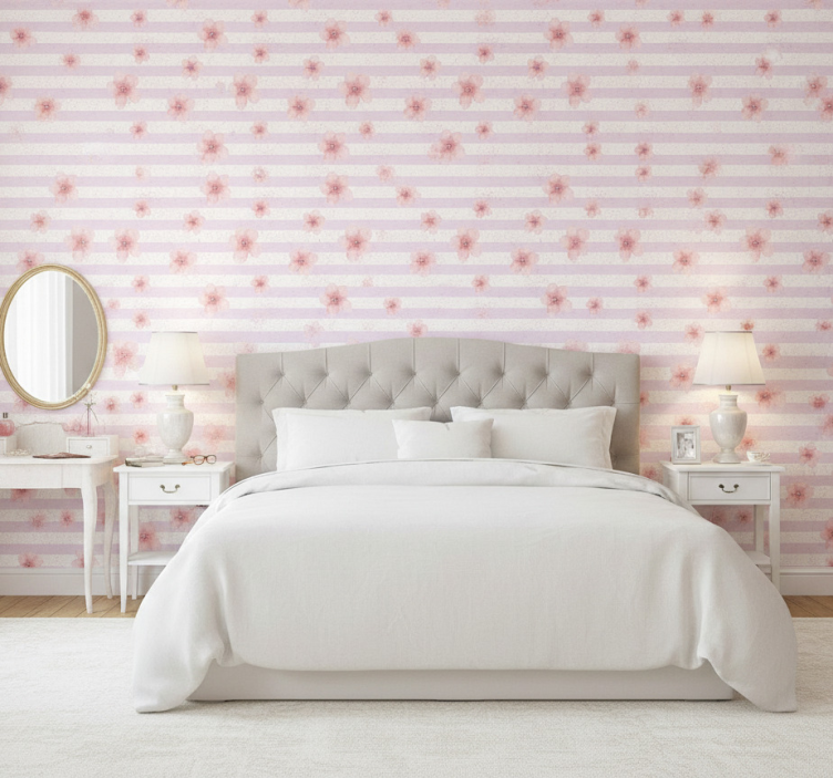 Tapete schlafzimmer im shabby chic mit rosa streifen - TenStickers