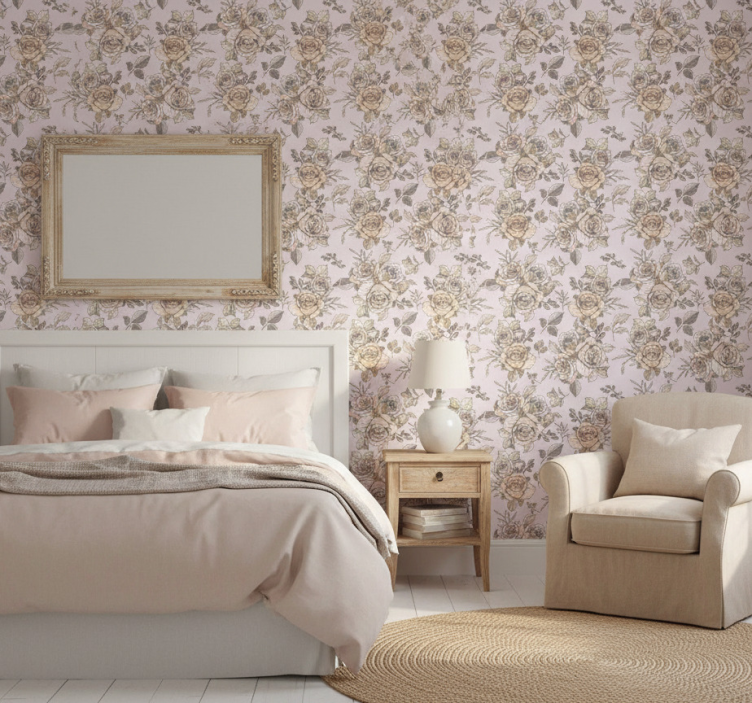 Tapete schlafzimmer im shabby chic rosenmuster - TenStickers