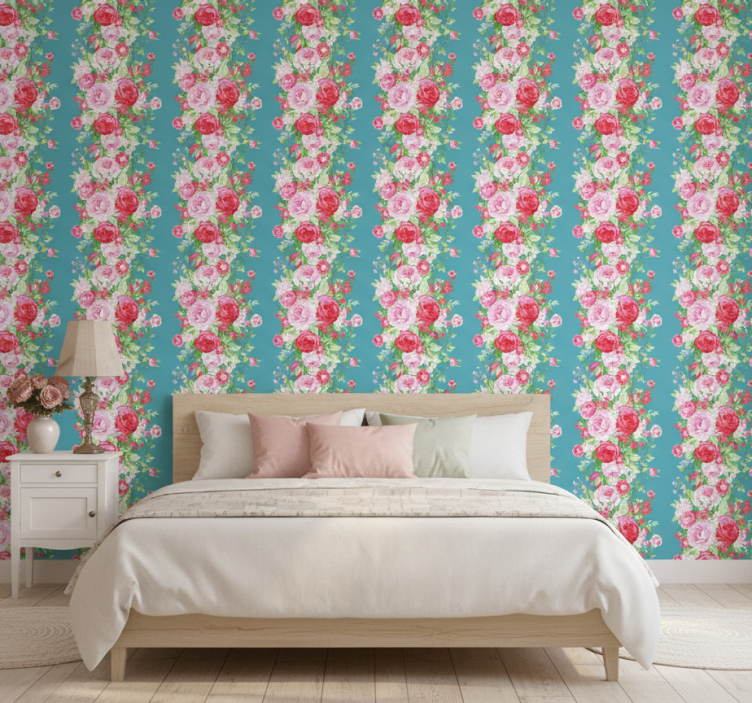 Tapete schlafzimmer im türkisfarbenen shabby chic muster - TenStickers