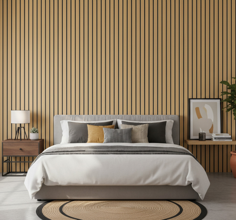 Tapete schlafzimmer in modernem eichenstreifen-design - TenStickers