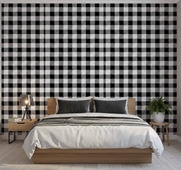 Tapete schlafzimmer in schwarz-weiß vichy - TenStickers