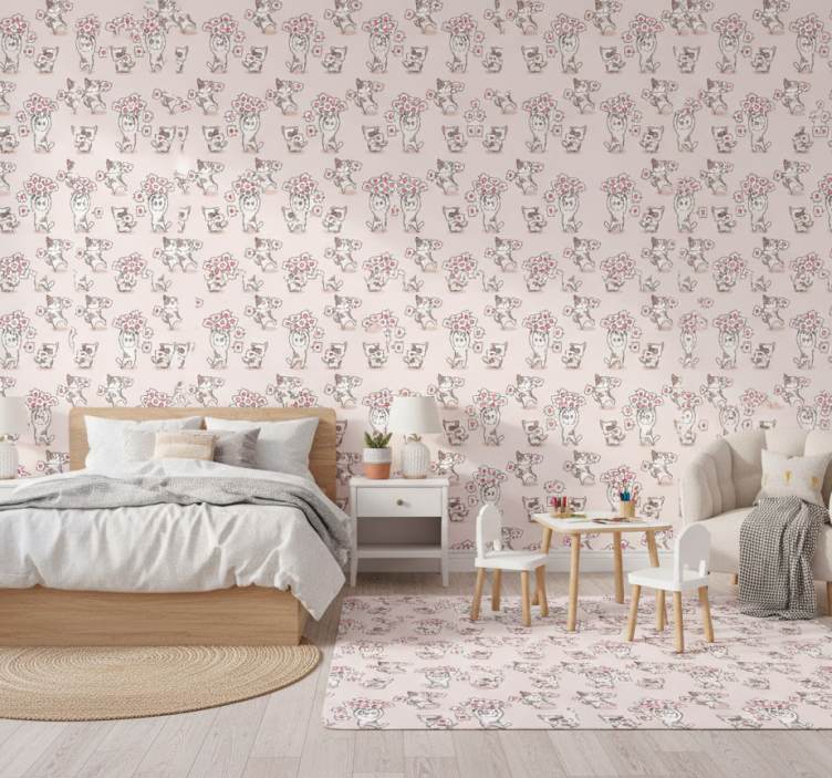Tapete schlafzimmer katzen mit herzsymbolen muster - TenStickers