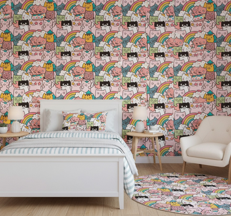 Tapete schlafzimmer katzenkritze in pastellfarben - TenStickers
