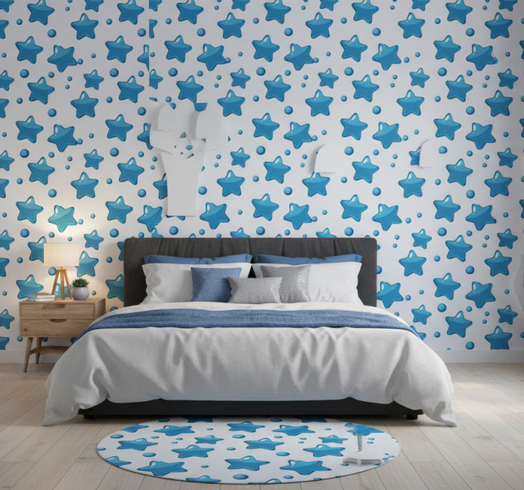Tapete schlafzimmer mit blauen glänzenden sternenballons - TenStickers