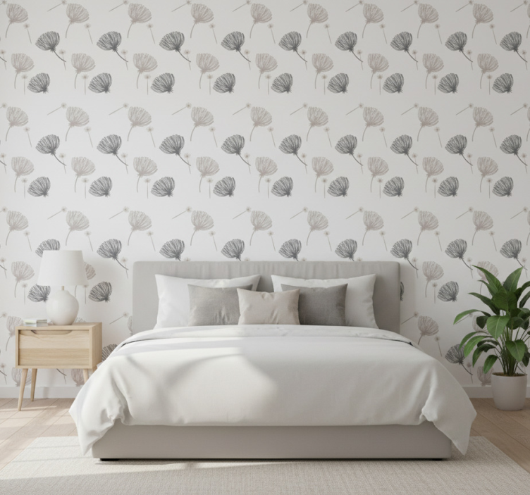 Tapete schlafzimmer mit blumenmuster auf weiß - TenStickers